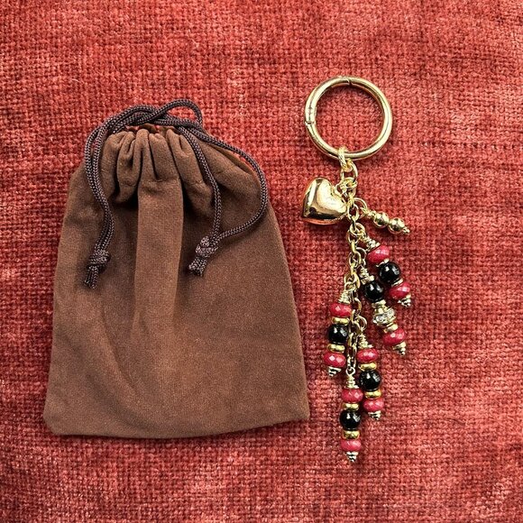 Beaded Bag Charm Red Black Gold Tone - Picture 2 of 10